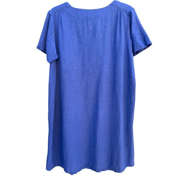 Woman Within Vintage Linen Short Sleeve V-Neck Blue Knee Length Pocket Dress 14W - Picture 3 of 9